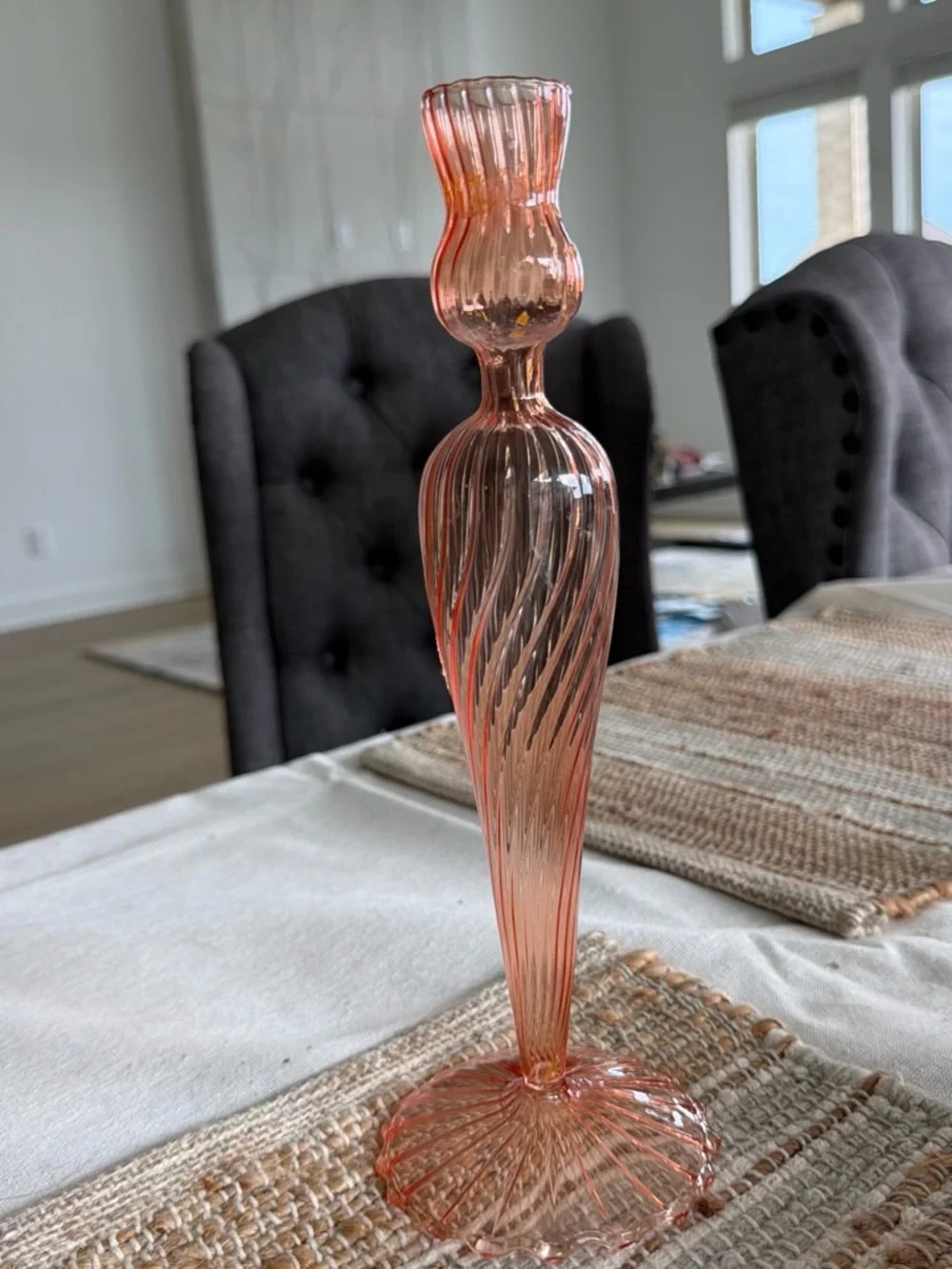 Artful Pink Swirl Glass Candle Holder - Unbranded